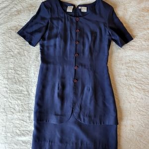 The Silk collection Dress blue Size 6 100% silk faux button front, back slit